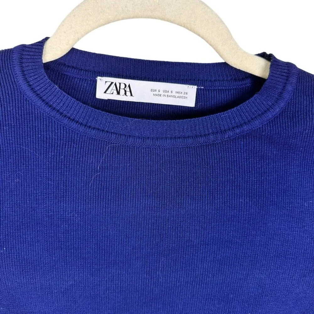 2/$30 Zara Blue Knit Crop‎ Top Long Sleeve Size Small